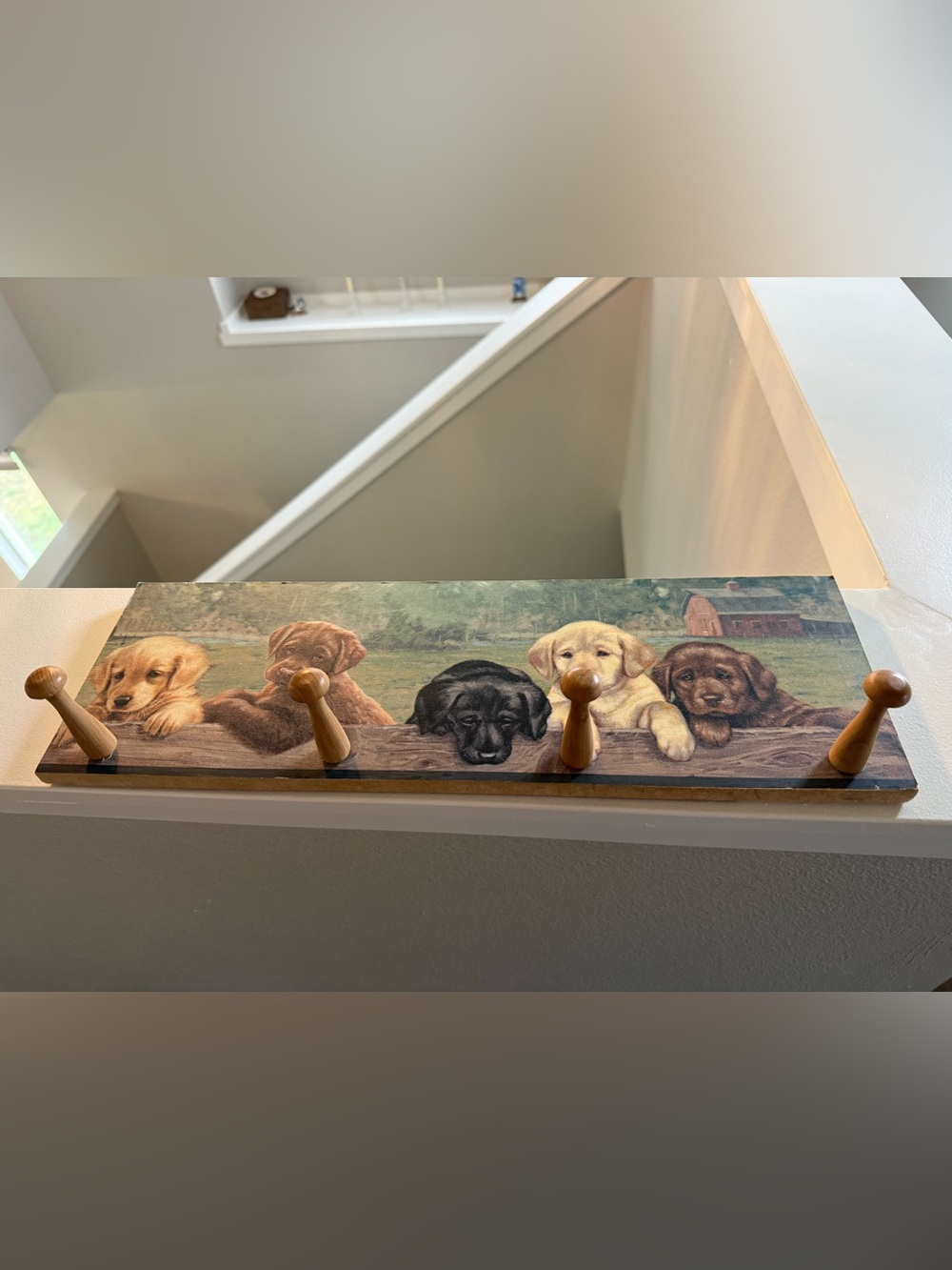 Wooden Labrador Puppy Hook Rack in- Decorative Dog Wall Hanger- Art
